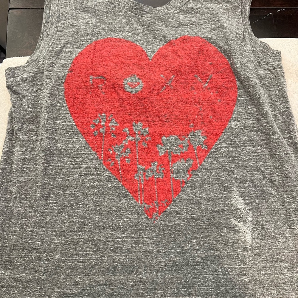 Roxy Heather Gray Tank with Red Heart Graphic